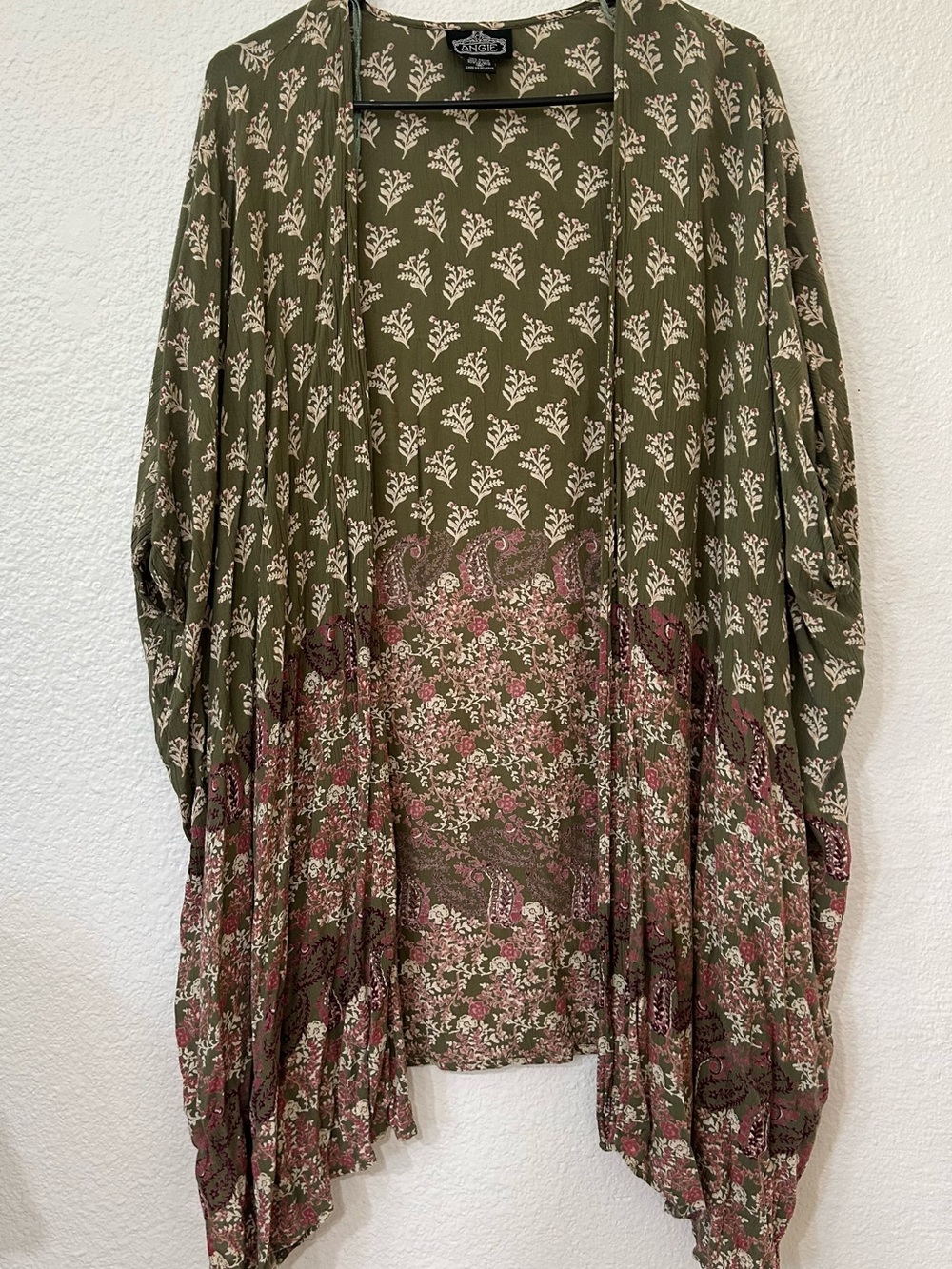 Angie Olive Green Floral Open Front Kimono